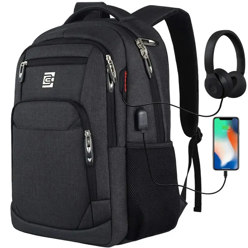 Bruno Cavalli Laptop Backpack #8689 with USB Charging Port – Water-Resistant Business Backpack for Work, Travel & School Mu...