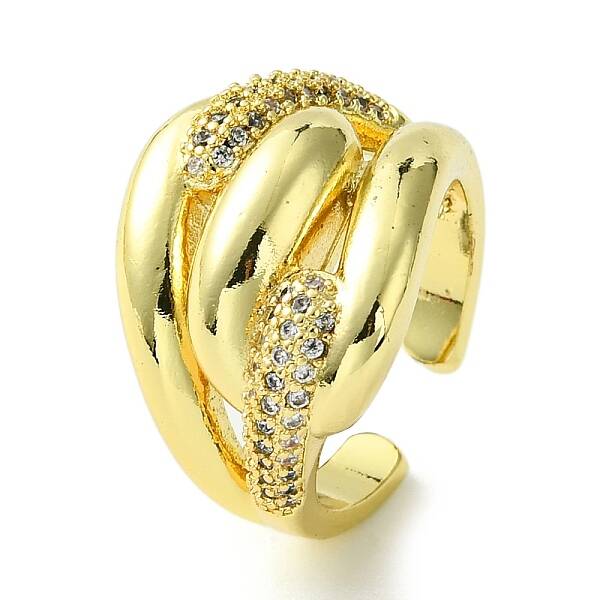 Brass Micro Pave Cubic Zirconia Open Cuff Rings