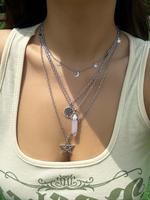 4pcs Vintage Star Moon Pendant Necklace for Women & Girls, Girlfriend Gifts Jewelry, Fashion Jewelry for Party, Daily Clothin...