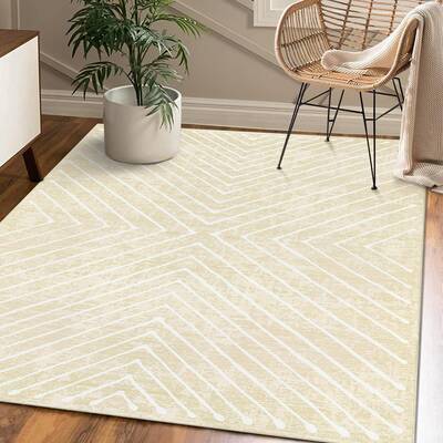 Garvee Large Area Rug 10x13 Rug for Bedroom Washable Modern Living Room Rug Contemporary Stripe Beige Rug Non Slip Low Pile T...