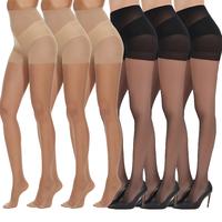 Citystl Women's 20D Ultra-Sheer Black Tights (3 Pairs/6 Pairs) - No Run, Tear-Resistant Control Top Pantyhose with Reinforced...