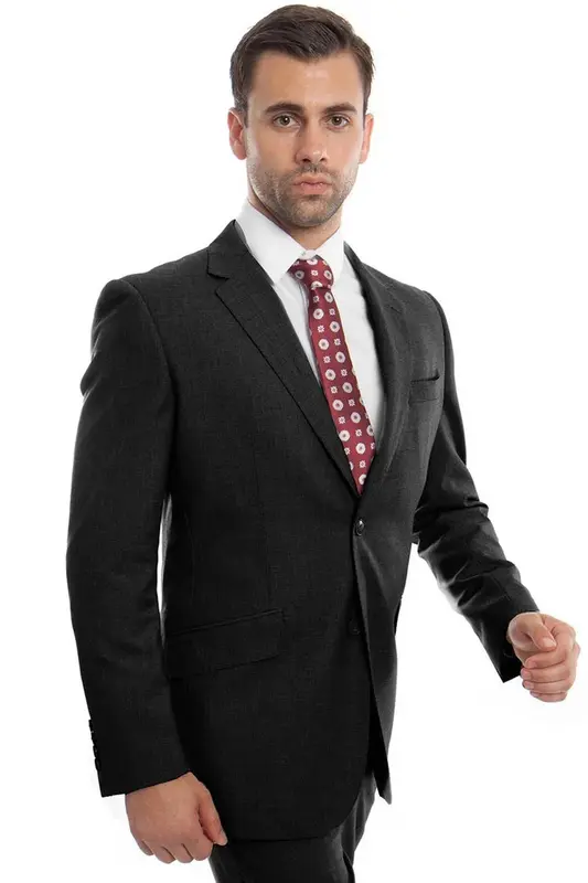 Black Modern Fit Wool Suit - Men's Designer Two Button