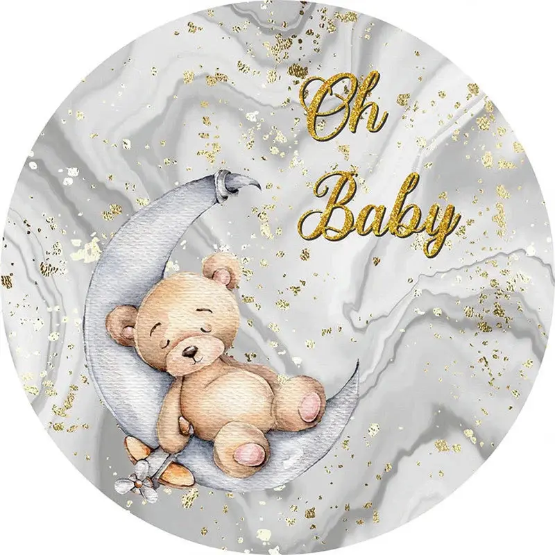Aperturee Teddy Bear Grey Round Baby Shower Backdrop Kit | Round Baby Shower Backdrop | Custom Round Backdrop | Custom Circle...