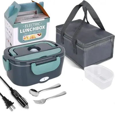 Portable Electric Lunch Box, 1/2 Counts 3 in 1 Food Heater with Lid & Spoon & Fork & Lunch Bag, Leak Proof Bento Box for Car ...