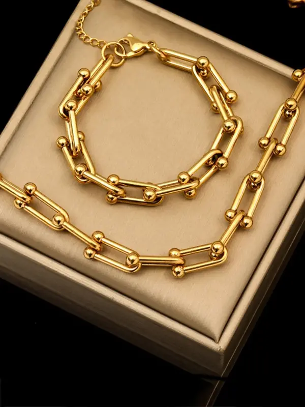 Simple Chain Necklace & Bracelet, Fashion Jewelry for Party, Daily Clothing Decor, Trendy All-match & Exquisite Jewelry for B...