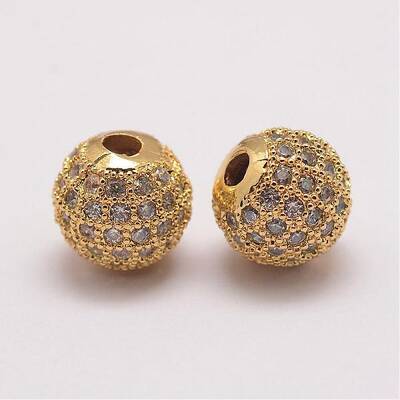 Brass Micro Pave Cubic Zirconia Beads