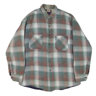 SPORTS AFIELD Quilted Lumberjack Shirt Green Check Long Sleeve Mens L