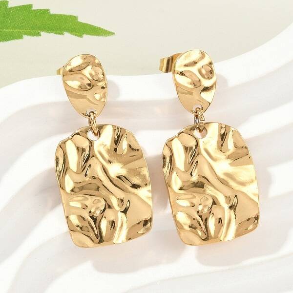 Ion Plating(IP) 304 Stainless Steel Twist Rectangle Dangle Stud Earrings for Women