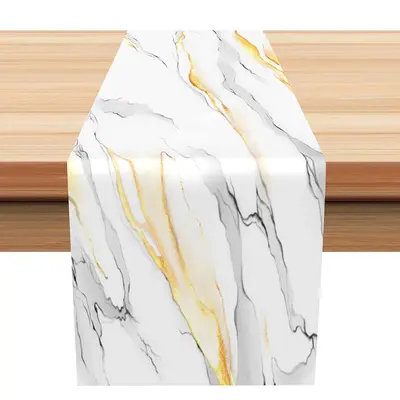 White Grey Gold Marble Texture Modern Table Runner - Aperturee