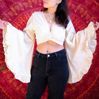 Cotton Bell Sleeve Wrap Top - Boho Tie Top with Flare Sleeves, Free Spirit Style, Plus Size, 90s Retro Fashion, Handmade Cott...