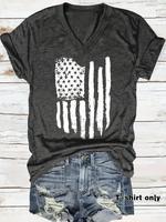 Women's American Flag Print V Neck Tee, Casual Fashion Short Sleeve T-shirt for Summer, Ladies Clothes for Daily Wear, Top