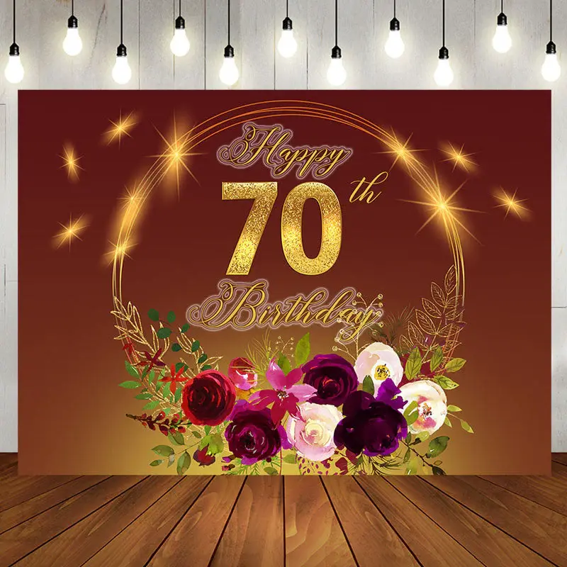 Golden Circle Floral Happy 70th Birthday Backdrop - Aperturee