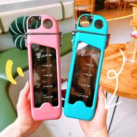 1pc, Premium Square Leakproof Water Bottle - 12oz (350ml) Capacity, BPA-Free Plastic, Measurement Markings, Straw for Easy Si...