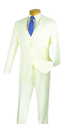 Vinci Men's Executive Style 3 Piece Slim Fit Suit with Flat Front Pants