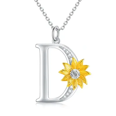 Sterling Silver Two-tone Crystal Sunflower Pendant Necklace