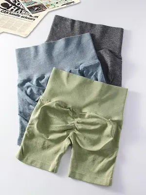 Women's Plain High Waist Sports Gym Shorts, Seamless High Stretch Butt Lift Biker Shorts, Ladies Sportswear for Yoga Gym Runn...