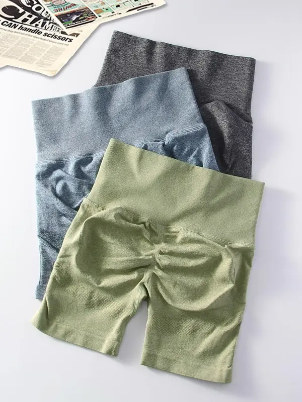 Women's Plain High Waist Sports Gym Shorts, Seamless High Stretch Butt Lift Biker Shorts, Ladies Sportswear for Yoga Gym Runn...