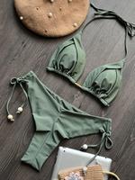 Two-Piece Set Women's Solid Color Bikini Set, Casual Fashion Chic Swimsuit Set for Beach Holiday Vacation, Ladies Swimwear fo...