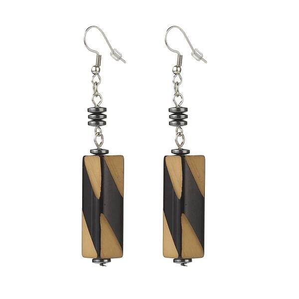 Acrylic Cuboid Dangle Earrings with Synthetic Hematite