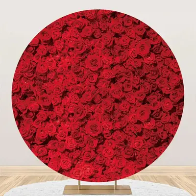 Red Floral Wall Romantic Round Wedding Backdrop - Aperturee