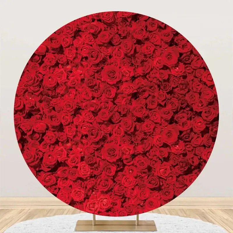 Red Floral Wall Romantic Round Wedding Backdrop - Aperturee