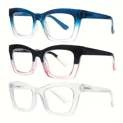 DEAAOK 3 Pack Oprah Style Reading Glasses for Women Blue Light Blocking Square Fashion Readers with Spring Hinge Computer Eye...