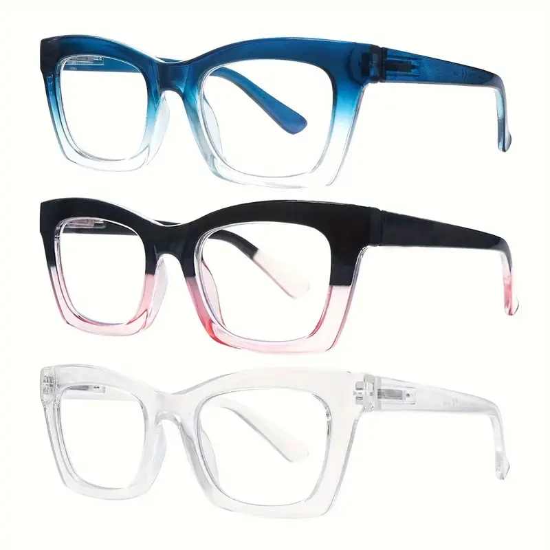DEAAOK 3 Pack Oprah Style Reading Glasses for Women Blue Light Blocking Square Fashion Readers with Spring Hinge Computer Eye...