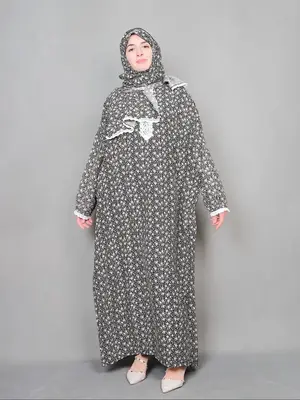 Women's Ditsy Floral Print Long Sleeve Dress with Scarf, Modest Casual Muslim Clothing for Daily Wear, Ladies Islamic Clothin...