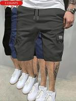 Men's Solid Color Letter Patched Drawstring Waist Cargo Shorts, Regular Fit Casual Comfy Flap Pocket & Slant Pocket Design Sh...