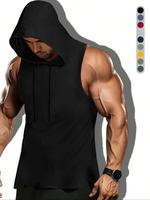 Men's Solid Drawstring Hooded Tank Top, Casual Streetwear Regular Fit Sleeveless Top for Summer, Fashion Men's Clothes for Da...