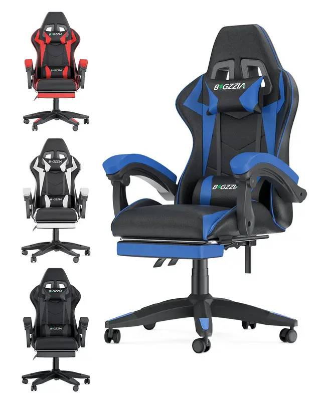 Bigzzia Gaming Chair with Footrest, Ergonomic, Headrest and Lumbar Support, Height Adjustable, Racing Style, 360° Swivel Sea...