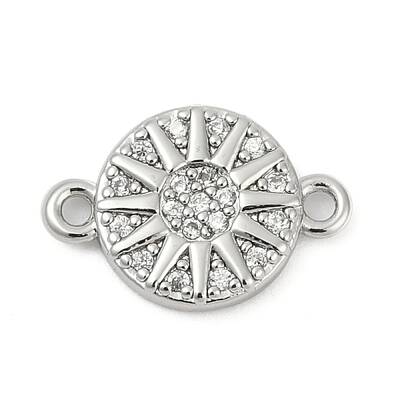 Brass Micro Pave Clear Cubic Zirconia Sun Connector Charms