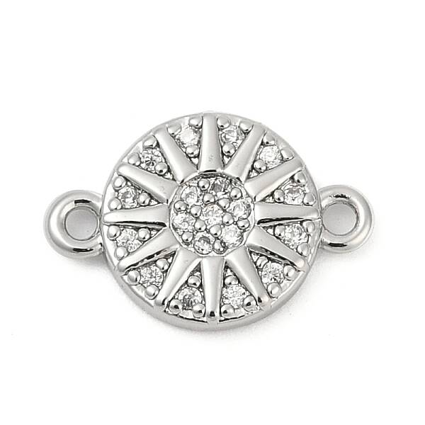 Brass Micro Pave Clear Cubic Zirconia Sun Connector Charms