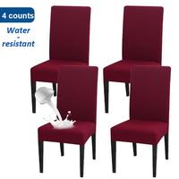 Solid Color Chair Cover, 4 Counts Waterproof Elastic Seat Cover, Summer Home Decor Chair Cover for Home Kitchen & Dining Room...