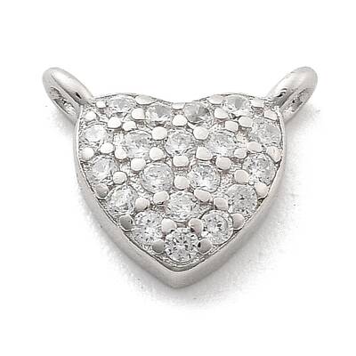 925 Sterling Silver Micro Pave Clear Cubic Zirconia Heart Charms