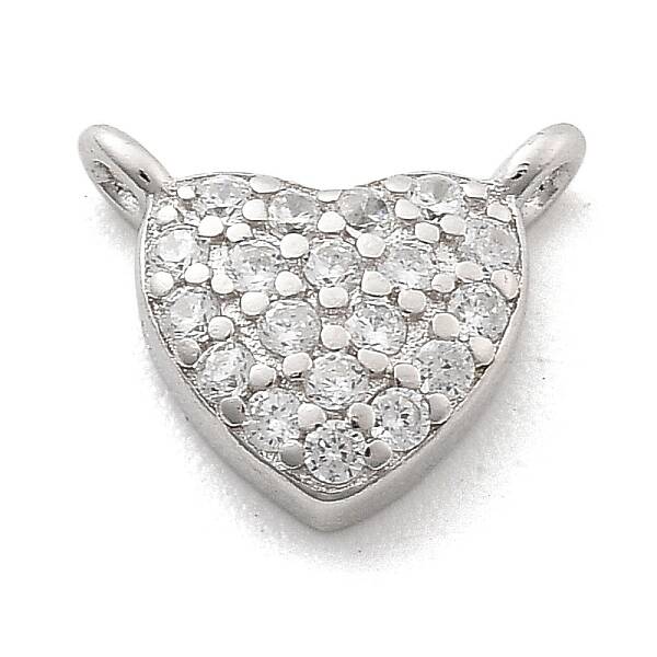 925 Sterling Silver Micro Pave Clear Cubic Zirconia Heart Charms