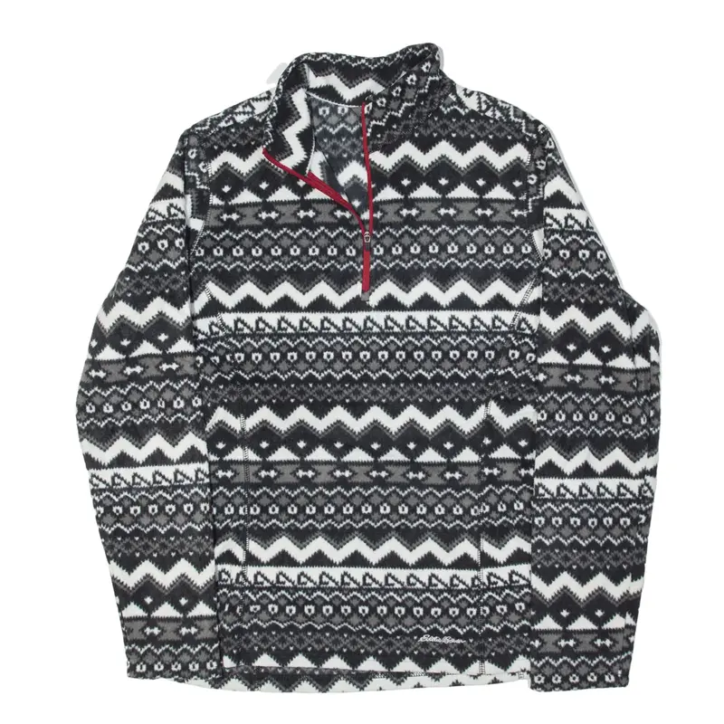 EDDIE BAUER Patterned Fleece Black Fair Isle 1/4 Zip Womens M