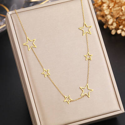 304 Stainless Steel Star Link Chain Necklaces for Women