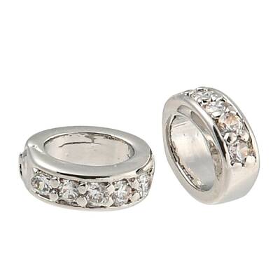 Brass Micro Pave Clear Cubic Zirconia Beads