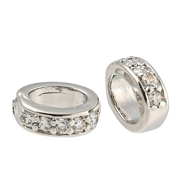 Brass Micro Pave Clear Cubic Zirconia Beads