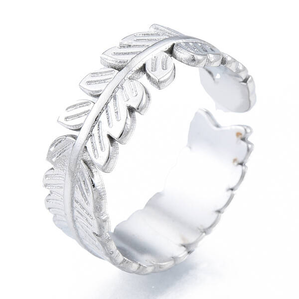 Non-Tarnish 304 Stainless Steel Leaf Cuff Rings