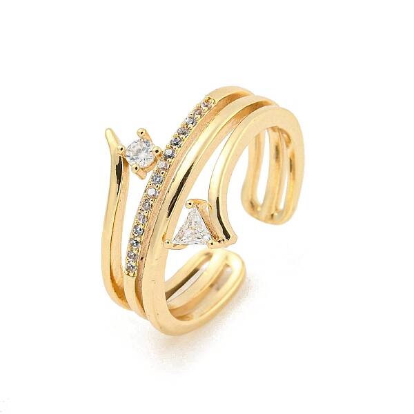Triangle & Flat Round Brass Micro Pave Clear Cubic Zirconia Open Cuff Rings