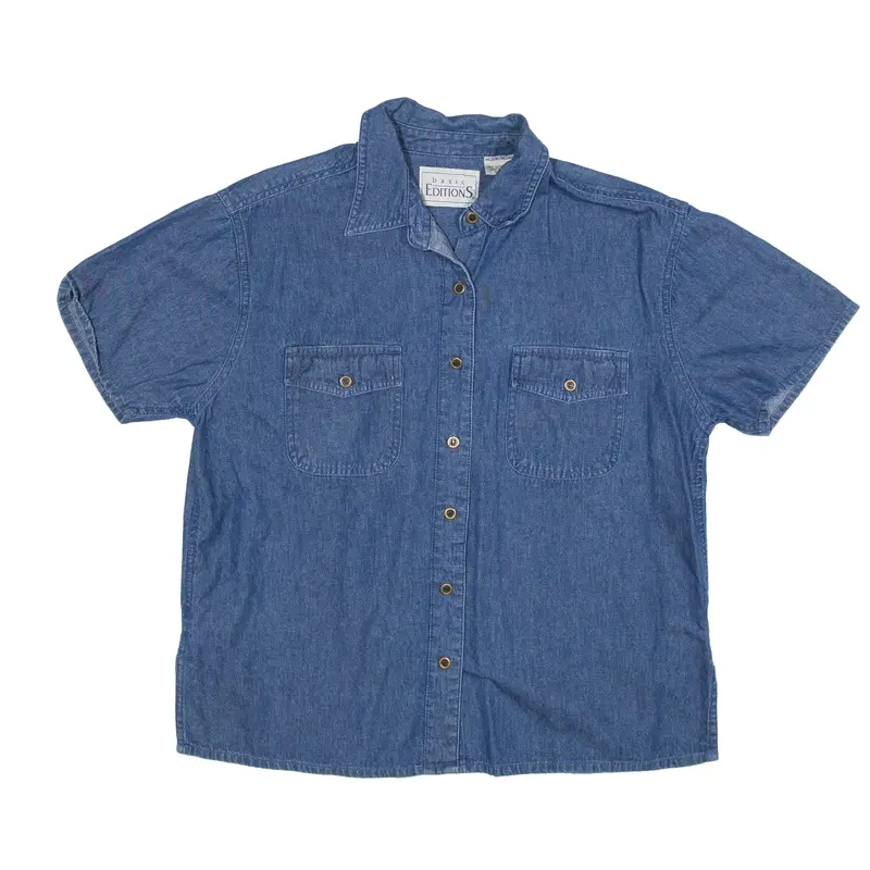 BASIC EDITIONS Denim Shirt Blue Short Sleeve Womens M