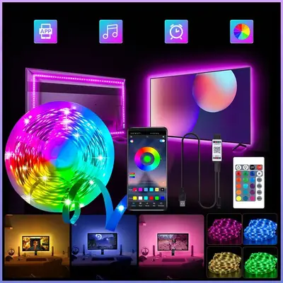 USB Powered LED Strip Light, APP & Remote Control Smart RGB Light, Music Sync LED Light Strip for Home Living Room Kitchen Be...