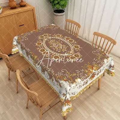 Aperturee Vintage Brown Beige Rose Motif Rectangle Tablecloth, 52 x 70 inch, 30.82 USD, rectangle tablecloths, ZWH01946-A