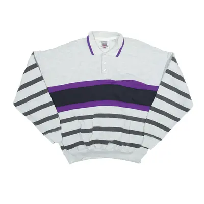 CLAYBROOKE Striped Sport Sweatshirt Grey Collared Mens L