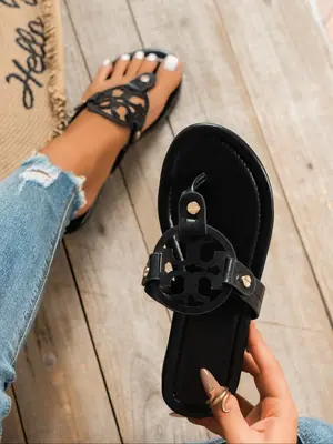 Women's Fashionable Plain Color Slide Sandals, Casual Comfortable Flat Sandals, Lightweight Breathable Shoes for Daily Wear, ...