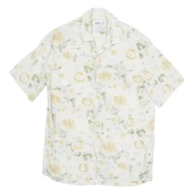 ZARA Mens Shirt Cream Linen Crazy Pattern S