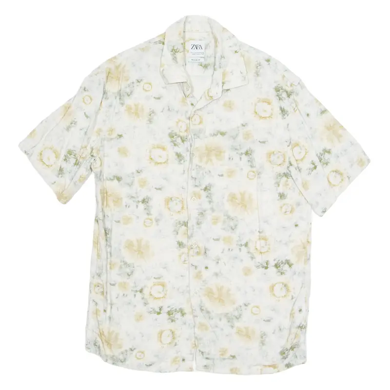 ZARA Mens Shirt Cream Linen Crazy Pattern S