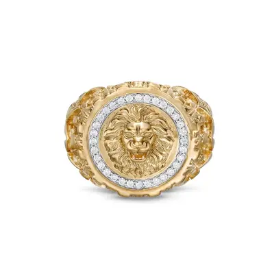 10K Gold 0.25CT.T.W. Round Diamond Custom Lion Signet Ring for Men I Color I3 Clarity 3EX